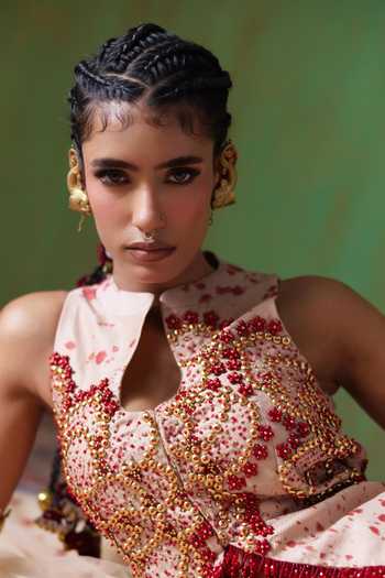 Payal & Zinal Off White Net Keyhole Neck Phoolkari Embellished Top And Skirt Set at Aza Fashions Payal & Zinal_Off White Net Keyhole Neck Phoolkari Embellished Top And Skirt Set _at_Aza_Fashions