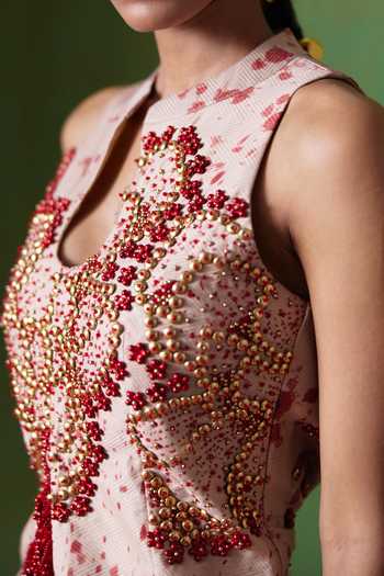 Buy Payal & Zinal Off White Net Keyhole Neck Phoolkari Embellished Top And Skirt Set Buy_Payal & Zinal_Off White Net Keyhole Neck Phoolkari Embellished Top And Skirt Set
