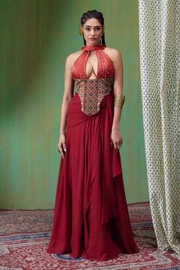 Payal & Zinal Tara Embellished Top & Skirt Set 