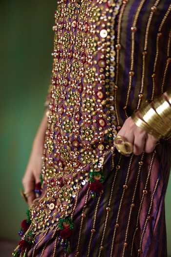 Buy_Payal & Zinal_Multi Color Linen V-neck Bela Striped Embellished Kaftan _Online_at_Aza_Fashions