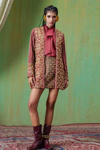 Payal & Zinal Rekha Embroidered Blazer Skirt Set 