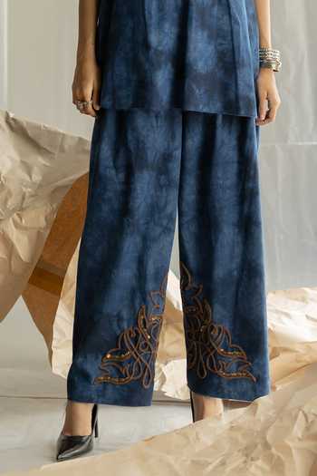 Buy_Pooja-Keyur_Blue Denim V-neck Tie-dye Top And Salwar Set _Online_at_Aza_Fashions