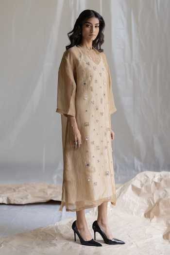 Pooja-Keyur Aari Embroidered Organza Midi Dress 