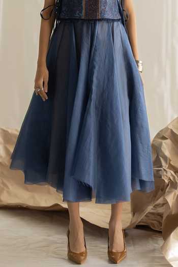 Buy_Pooja-Keyur_Blue Organza Long Skirt _Online_at_Aza_Fashions
