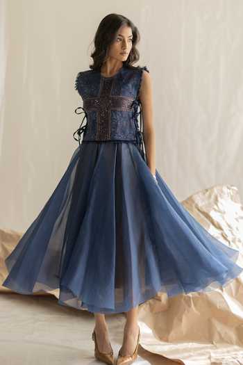 Pooja-Keyur Organza Long Skirt 