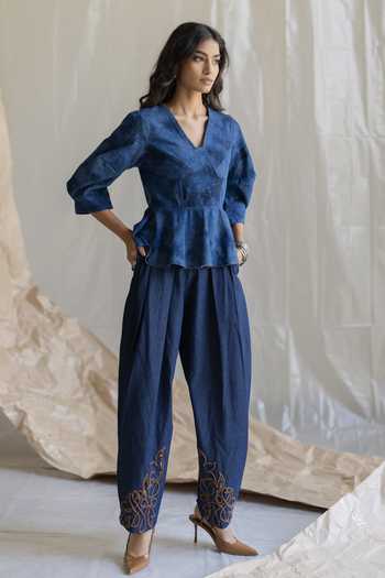Buy_Pooja-Keyur_Blue Denim Pant _Online_at_Aza_Fashions