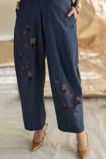 Pooja-Keyur Blue Denim Embroidered Pant Online at Aza Fashions Pooja-Keyur_Blue Denim Embroidered Pant _Online_at_Aza_Fashions