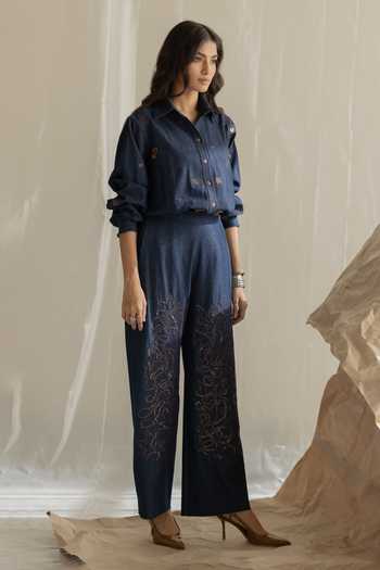 Pooja-Keyur Blue Denim Collared Neck Scattered Embroidered Shirt Online at Aza Fashions Pooja-Keyur_Blue Denim Collared Neck Scattered Embroidered Shirt _Online_at_Aza_Fashions