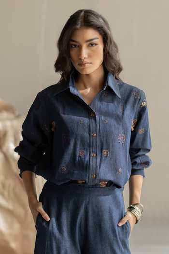 Pooja-Keyur Scattered Embroidered Denim Shirt 