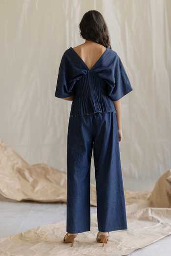 Pooja-Keyur Embroidered Pleated Denim Top 