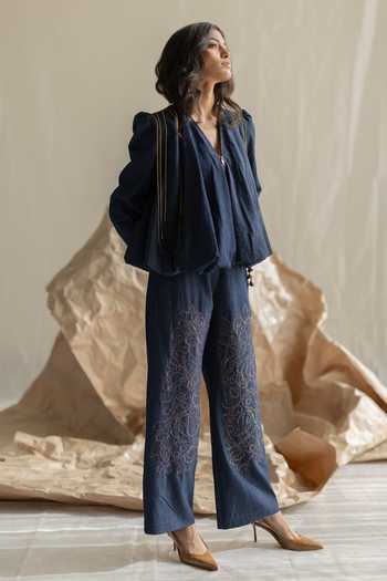 Pooja-Keyur Blue Denim V-neck Top at Aza Fashions Pooja-Keyur_Blue Denim V-neck Top _at_Aza_Fashions