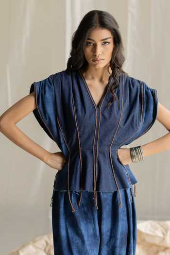 Pooja-Keyur Denim Extended Shoulder Top 