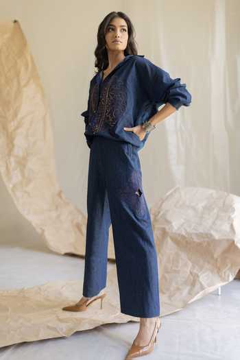 Pooja-Keyur Blue Denim Embroidered Straight Pant Online at Aza Fashions Pooja-Keyur_Blue Denim Embroidered Straight Pant _Online_at_Aza_Fashions