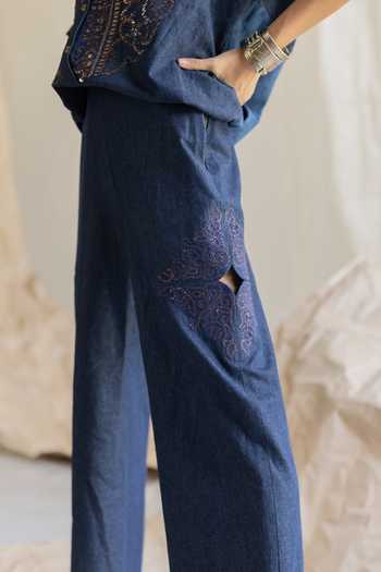 Buy Pooja-Keyur Blue Denim Embroidered Straight Pant Online at Aza Fashions Buy_Pooja-Keyur_Blue Denim Embroidered Straight Pant _Online_at_Aza_Fashions