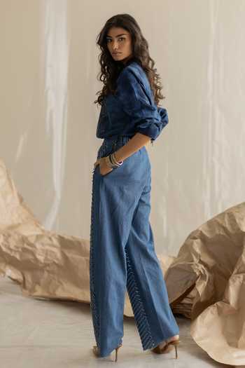 Pooja-Keyur Fringe Straight Fit Denim Pant 