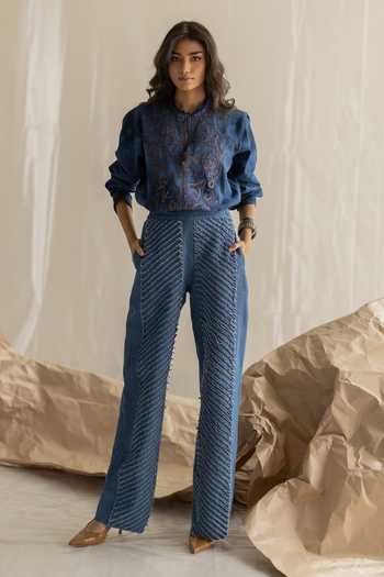 Pooja-Keyur Fringe Straight Fit Denim Pant 