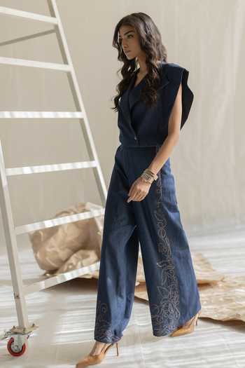 Buy Pooja-Keyur Blue Denim Embroidered Pant Online at Aza Fashions Buy_Pooja-Keyur_Blue Denim Embroidered Pant _Online_at_Aza_Fashions
