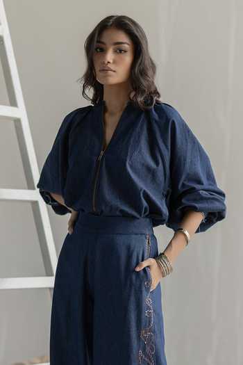 Pooja-Keyur Denim Lantern Top 