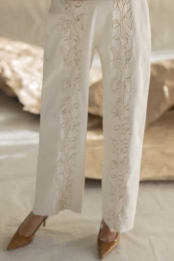 Pooja-Keyur White Denim Embroidered Straight Pant Online at Aza Fashions Pooja-Keyur_White Denim Embroidered Straight Pant _Online_at_Aza_Fashions