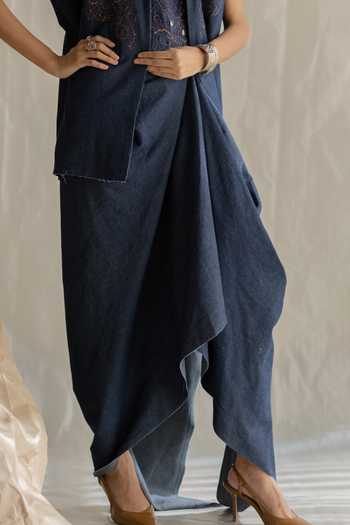 Buy_Pooja-Keyur_Blue Denim Draped Long Skirt _Online_at_Aza_Fashions
