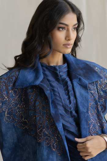 Pooja-Keyur Blue Denim Tie-dye Embroidered Jacket Online at Aza Fashions Pooja-Keyur_Blue Denim Tie-dye Embroidered Jacket _Online_at_Aza_Fashions