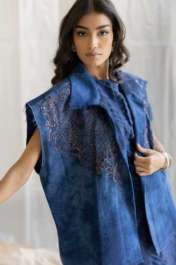 Pooja-Keyur Tie-Dye Embroidered Denim Jacket 