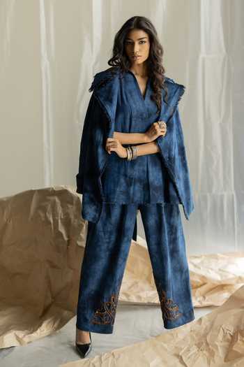 Pooja-Keyur Tie-Dye Short Denim Trench Jacket 