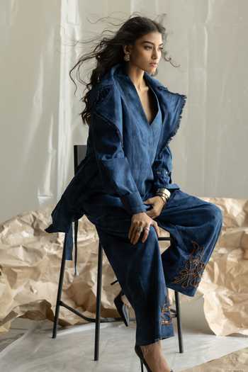 Pooja-Keyur Tie-Dye Short Denim Trench Jacket 