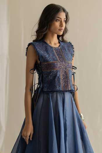 Pooja-Keyur Tie Dye Embroidered Denim Gilet 