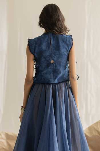 Pooja-Keyur Tie Dye Embroidered Denim Gilet 