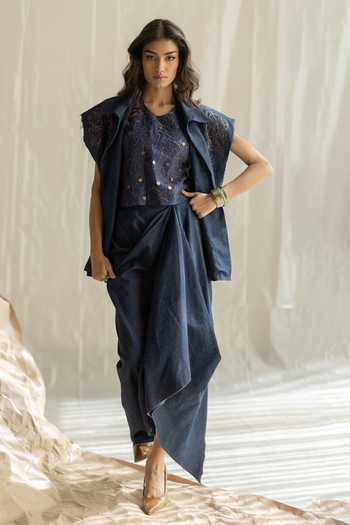 Pooja-Keyur Blue Denim Round Neck Embroidered Jacket Online at Aza Fashions Pooja-Keyur_Blue Denim Round Neck Embroidered Jacket _Online_at_Aza_Fashions