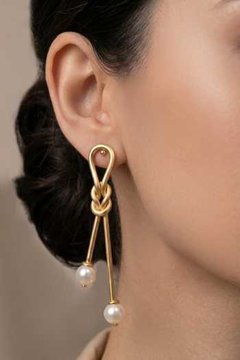 Zaza By Somya_White Gilded Knot Earrings _Online_at_Aza_Fashions