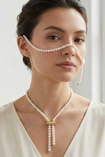 Zaza By Somya White Meridian Pearl Embellished Necklace Online at Aza Fashions Zaza By Somya_White Meridian Pearl Embellished Necklace _Online_at_Aza_Fashions