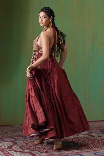 Payal & Zinal Maira Velvet Hand Embroidered Top & Skirt Set 