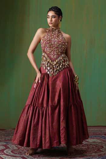 Payal & Zinal Maira Velvet Hand Embroidered Top & Skirt Set 