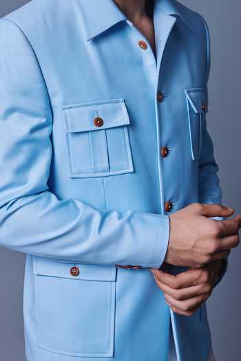 Chatenya Mittal Light Blue Bandhgala Jacket For Kids