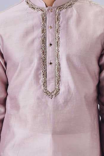 Chatenya Mittal Embroidered Silk Kurta & Cotton Silk Pyjama Set For Kids