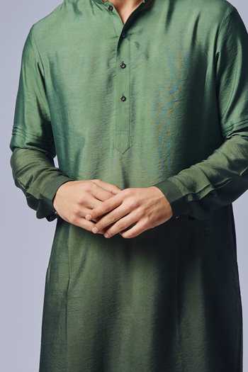 Chatenya Mittal Green Ombre Cotton Silk Kurta Set For Kids