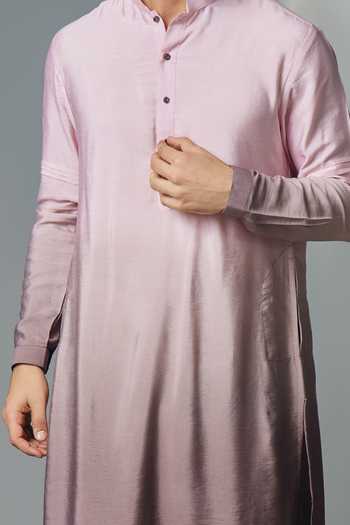 Shop Chatenya Mittal Gray Cotton, Silk Light Grey Ombre Kurta Set For Kids at Aza Fashions Shop_Chatenya Mittal_Gray Cotton, Silk Light Grey Ombre Kurta Set For Kids_at_Aza_Fashions