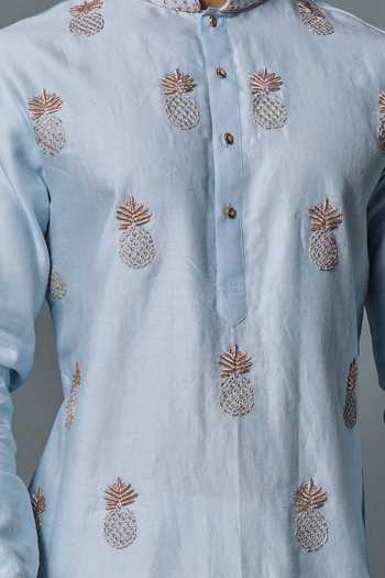Chatenya Mittal Blue Pineapple Embroidered Kurta Set For Kids