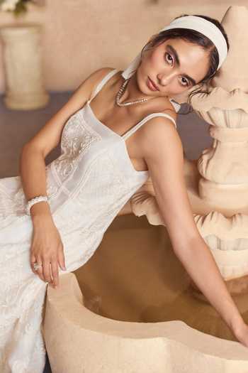 Studio22 By Pulkita Arora Bajaj Ivory Organza Square Neck Hand Embroidered Pure Dress Online at Aza Fashions Studio22 By Pulkita Arora Bajaj_Ivory Organza Square Neck Hand Embroidered Pure Dress _Online_at_Aza_Fashions