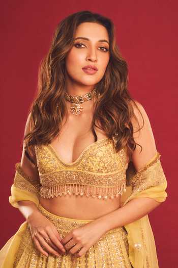 Buy Gopi Vaid Yellow Tussar, Organza Sweetheart Neck Zivaara Embroidered Lehenga Set Buy_Gopi Vaid_Yellow Tussar, Organza Sweetheart Neck Zivaara Embroidered Lehenga Set