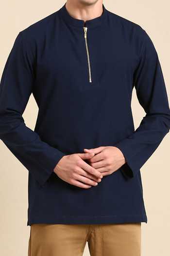 Mayank Modi - Men Blue Cotton Full Sleeve Short Kurta For Kids Online at Aza Fashions Mayank Modi - Men_Blue Cotton Full Sleeve Short Kurta For Kids_Online_at_Aza_Fashions