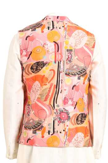 Mayank Modi - Men Abstract Floral Digital Print Nehru Jacket For Kids
