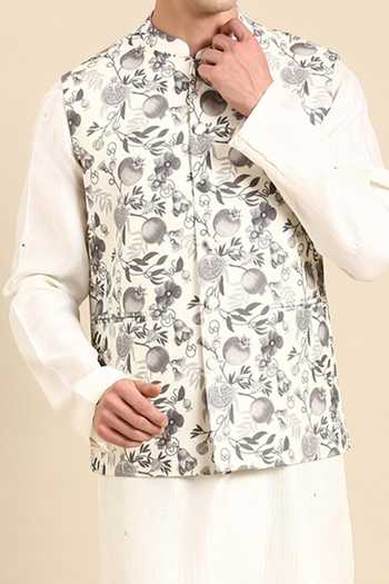 Mayank Modi - Men Cream Muslin Floral Digital Print Nehru Jacket For Kids Online at Aza Fashions Mayank Modi - Men_Cream Muslin Floral Digital Print Nehru Jacket For Kids_Online_at_Aza_Fashions