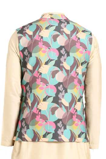 Mayank Modi - Men Floral Printed Nehru Jacket For Kids