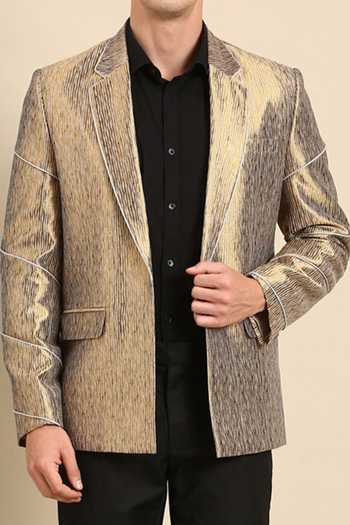 Mayank Modi - Men Gold Silk, Jacquard Blazer For Kids Online at Aza Fashions Mayank Modi - Men_Gold Silk, Jacquard Blazer For Kids_Online_at_Aza_Fashions
