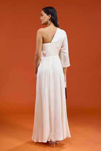 Neha & Tarun Embroidered Draped Sleeve Dress 