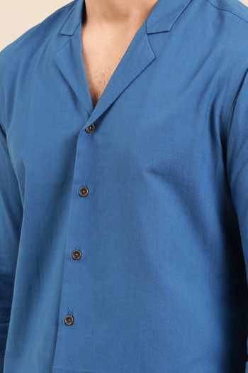Mayank Modi - Men_Blue Cotton Straight Solid Shirt For Kids_Online_at_Aza_Fashions