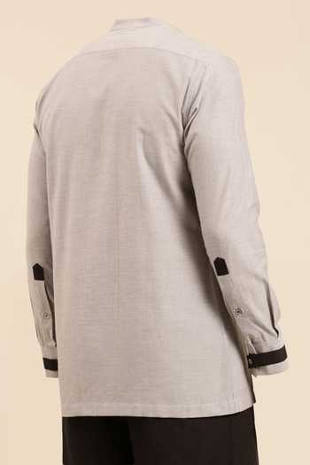 Shop Mayank Modi - Men Grey Cotton Mandarin Collar Shirt For Kids at Aza Fashions Shop_Mayank Modi - Men_Grey Cotton Mandarin Collar Shirt For Kids_at_Aza_Fashions